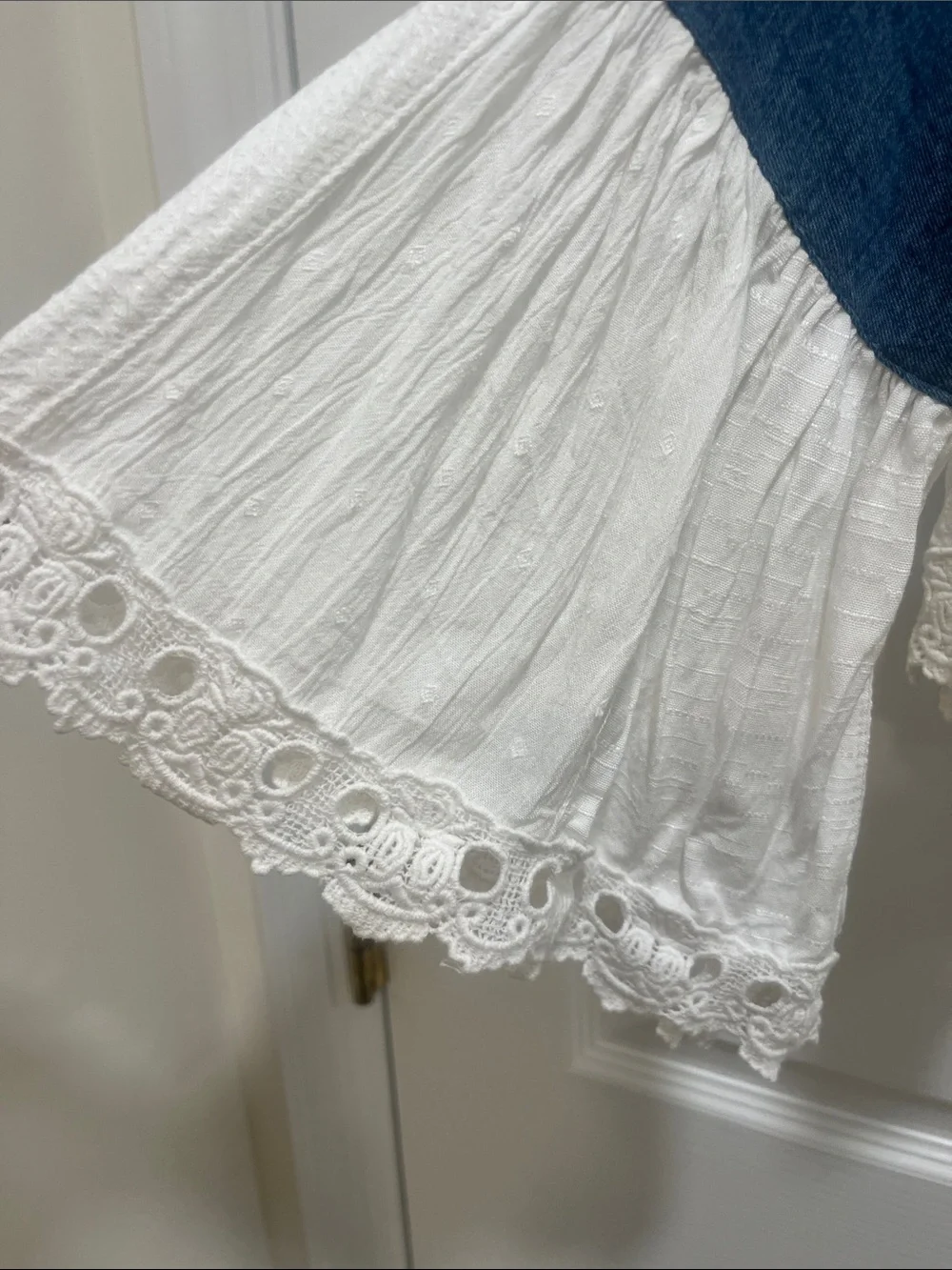 Whitley Croft Denim & Lace Open Jacket - Blue and White - Picture 3 of 4